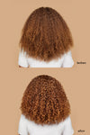Before and after results of curly haired model using the Advanced Climate Control® Heat & Humidity Gel